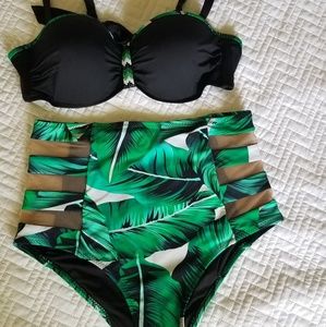 Palm print two pieces swimsuits